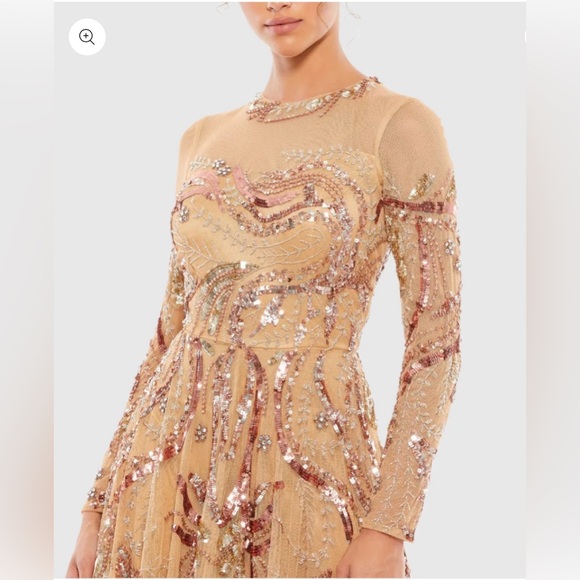 NWT | Mac Duggal 5217 Long Sleeve Embellished Evening Gown - Caramel | Size 12 - Picture 4 of 11